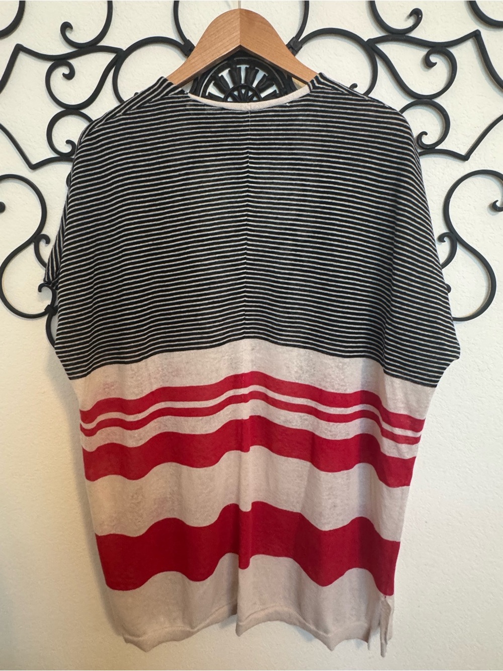 Striped Open Front Short Sleeve Cardigan - Picture 3 of 8